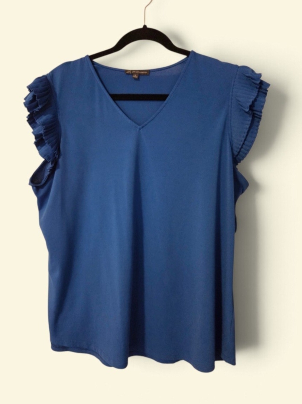 Adrianna Papell Royal Blue V-Neck Ruffle Sleeve Top
